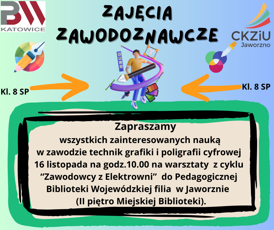 Plakat promujący zajęcia zawodoznawcze Technik grafiki i poligrafii cyfrowej